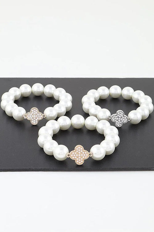 Bejeweled Clover Pearl Bracelet
