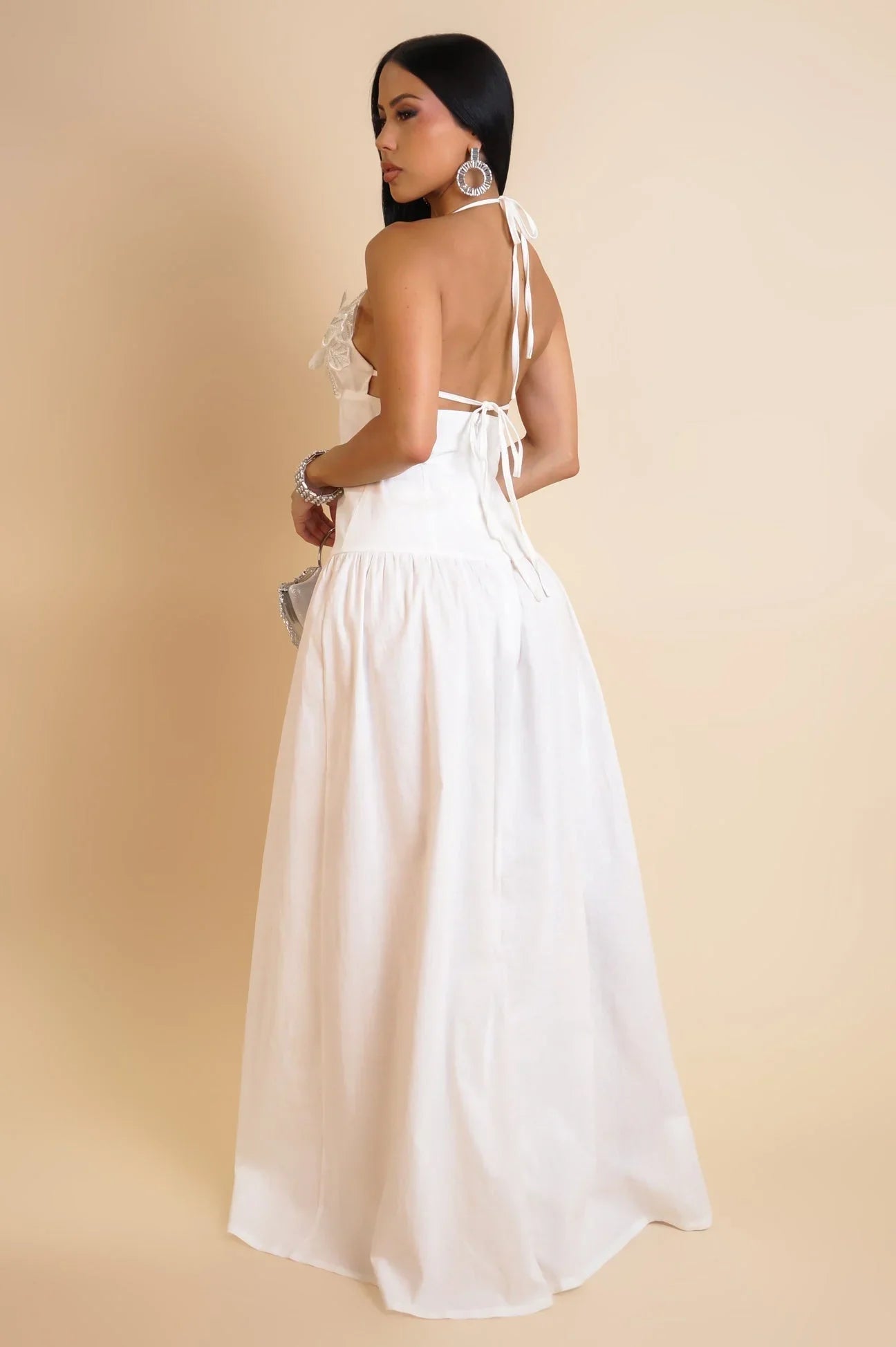 Blossom Halter Maxi Dress White