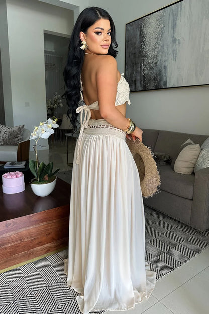 Boho Breeze Crochet Skirt Set - Natural