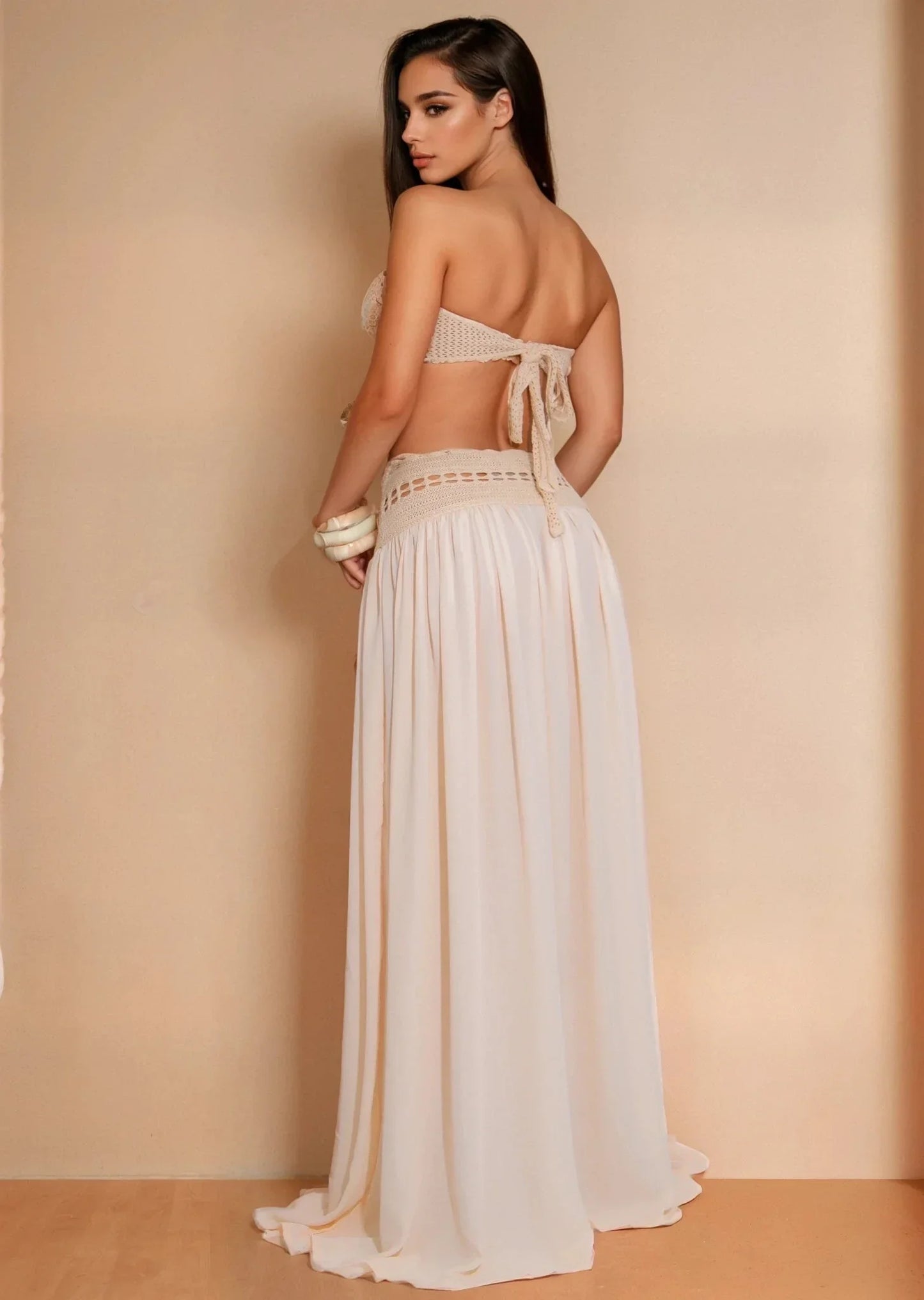 Boho Breeze Crochet Skirt Set - Natural