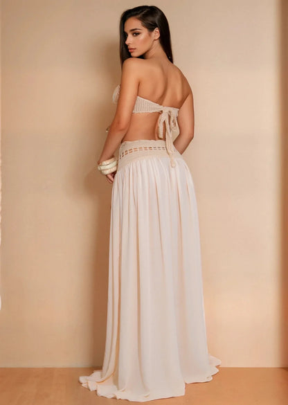 Boho Breeze Crochet Skirt Set - Natural
