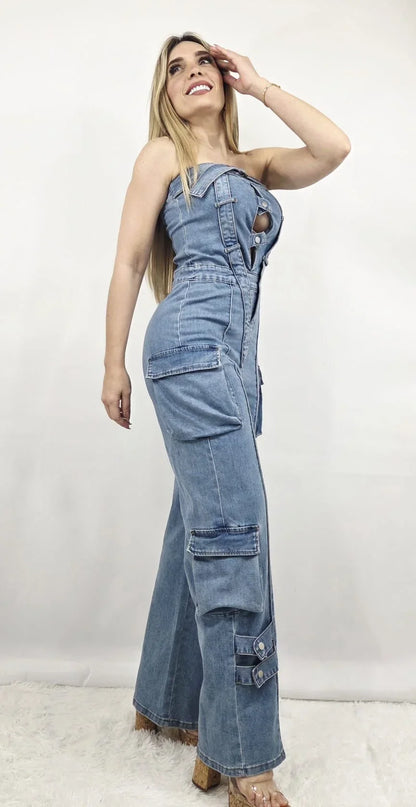 Buckle Up Strapless Jumpsuit