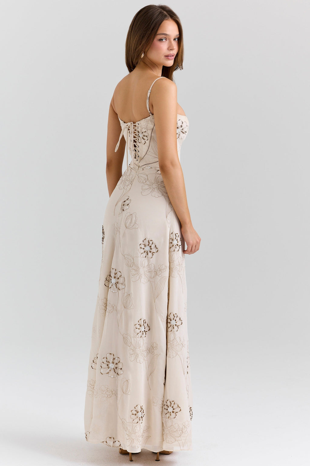 vanilla embroidered hand beaded floral maxi dress