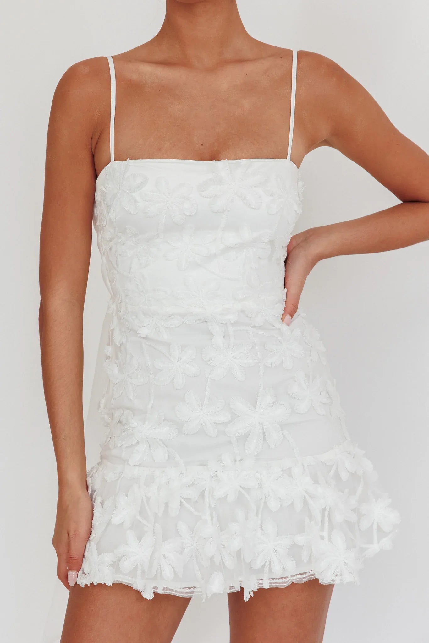 Dori Embellished Mini Dress Palm Tree White