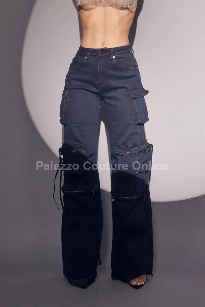 Midnight Cargo Flare Pants - Midnight Blue