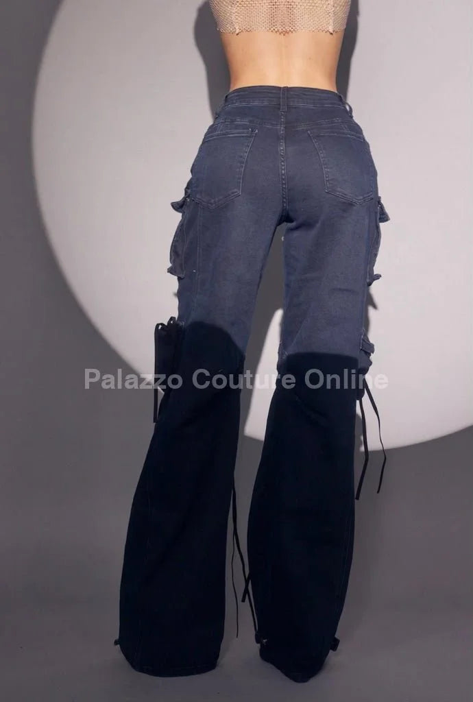Midnight Cargo Flare Pants - Midnight Blue