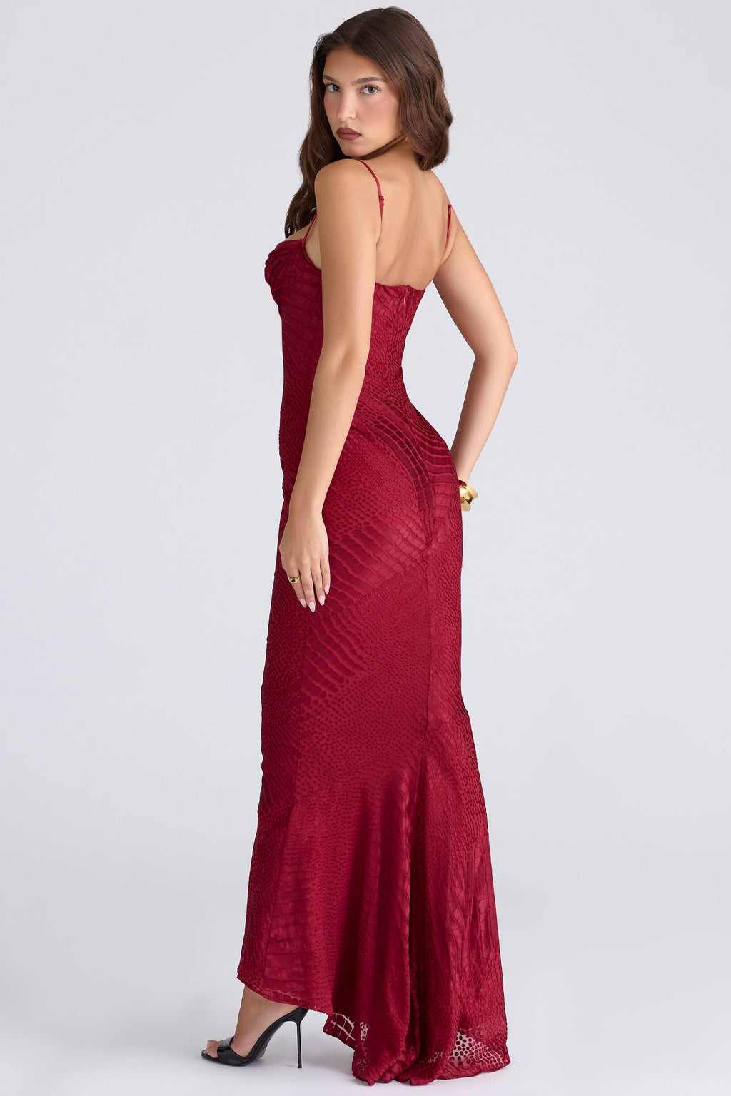 deep red devoré satin maxi gown - limited edition