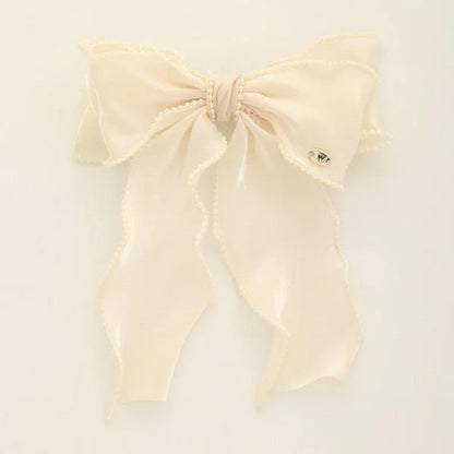 Chic Pearl-Trimmed Bow Barrette (beige)