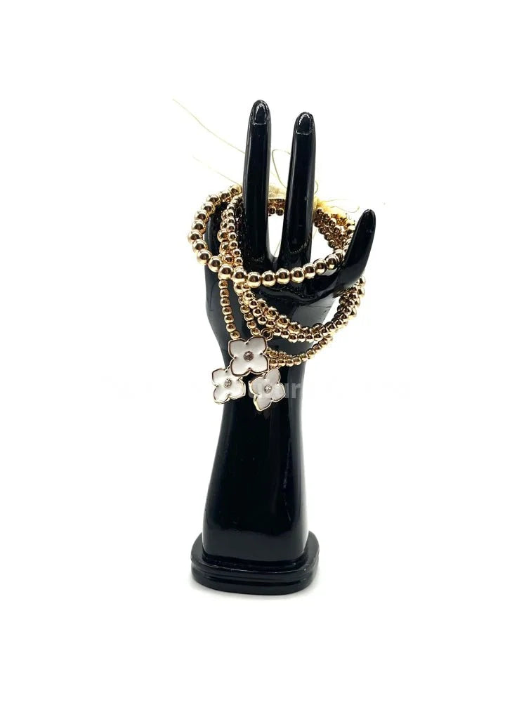 Crisol Clover Gold Beaded Bracelet (White)