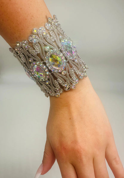 Crystal Cuff Bracelet with Oval Stones in Gold or Silver Finish
