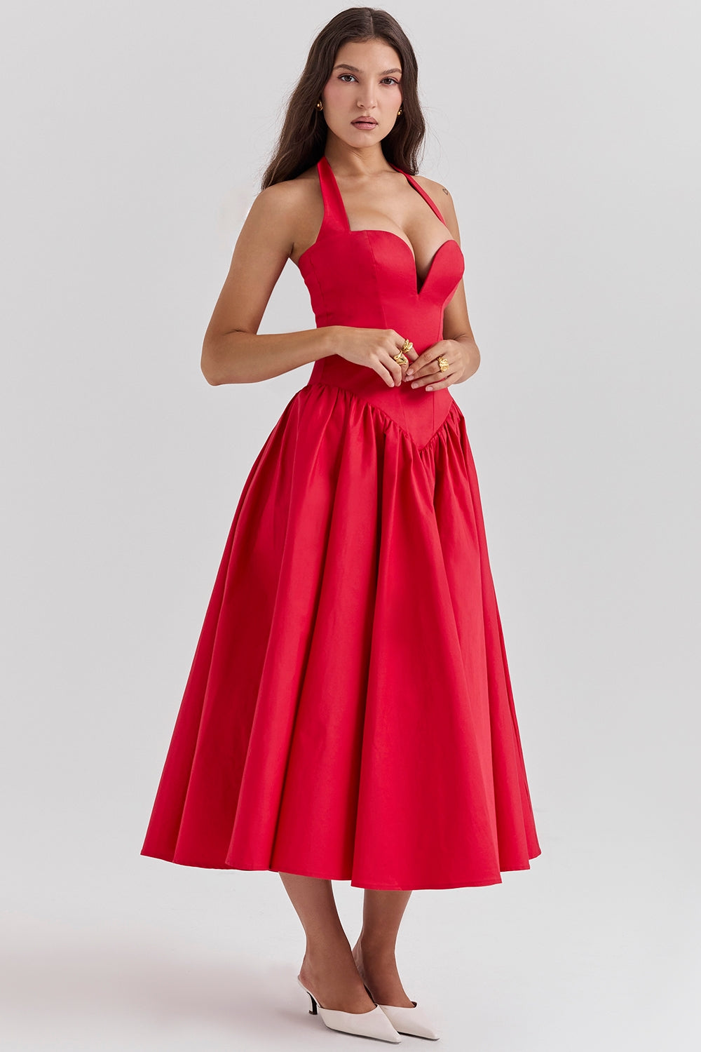 scarlet halter midi dress
