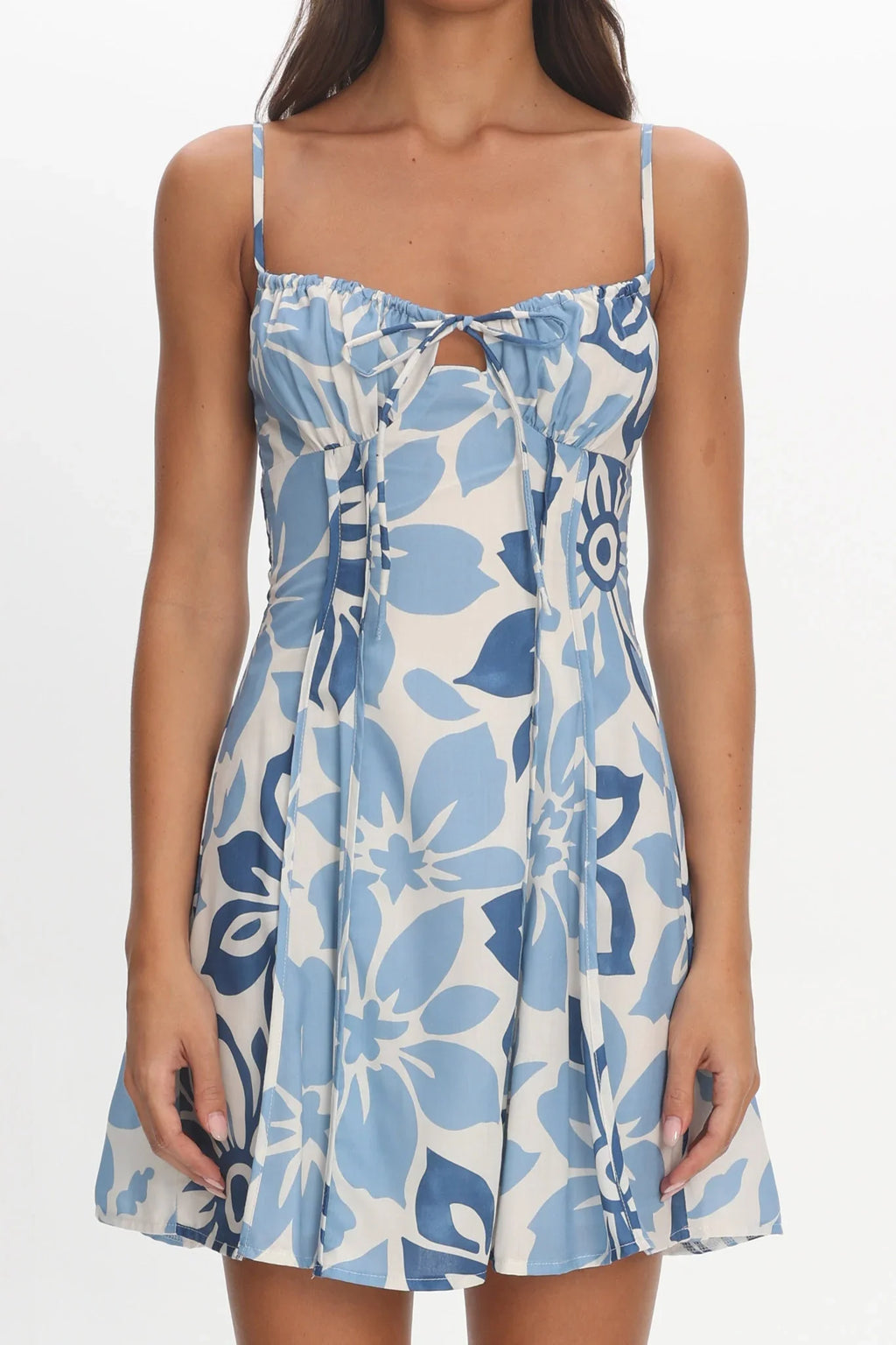 Doe Tied Bust Mini Dress Print Floral Blue
