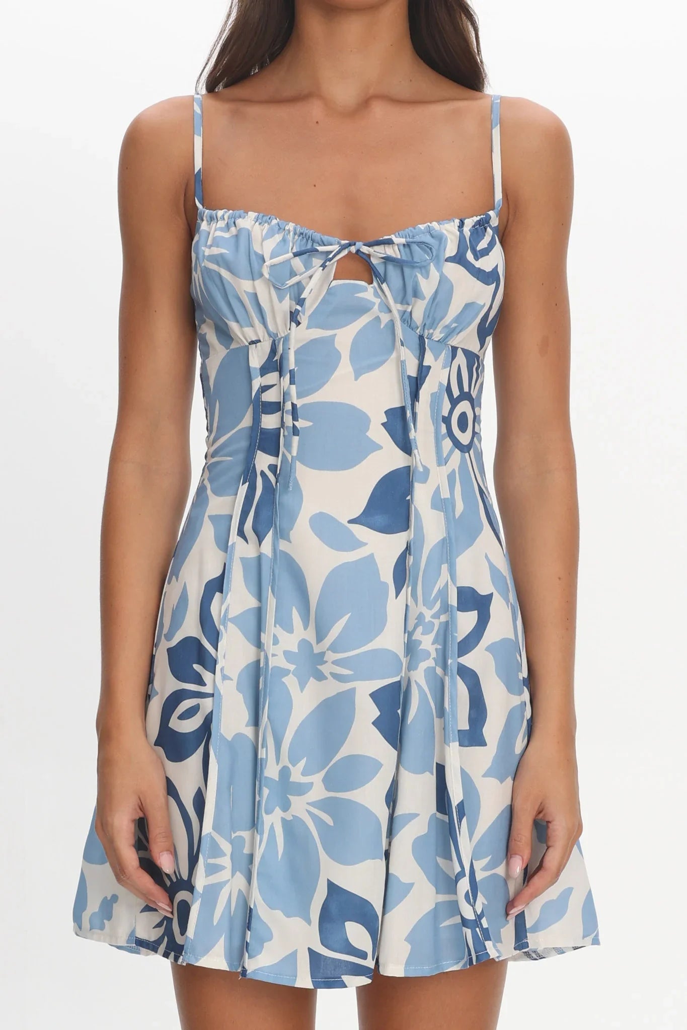 Doe Tied Bust Mini Dress Print Floral Blue