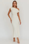 Play Date Off Shoulder Textured Midi Dress Cream