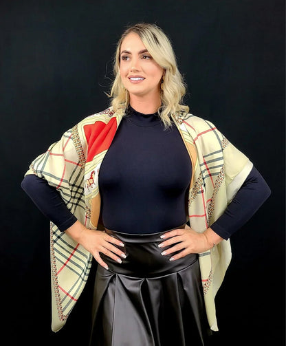 Silk Accessories Online: Derby Print Satin Scarf-Beige