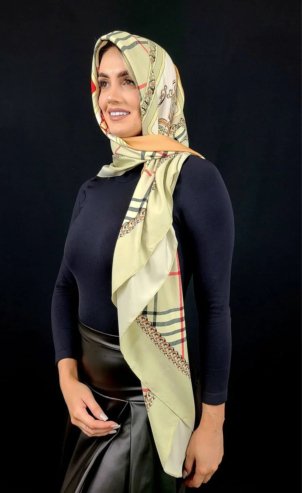 Silk Accessories Online: Derby Print Satin Scarf-Beige