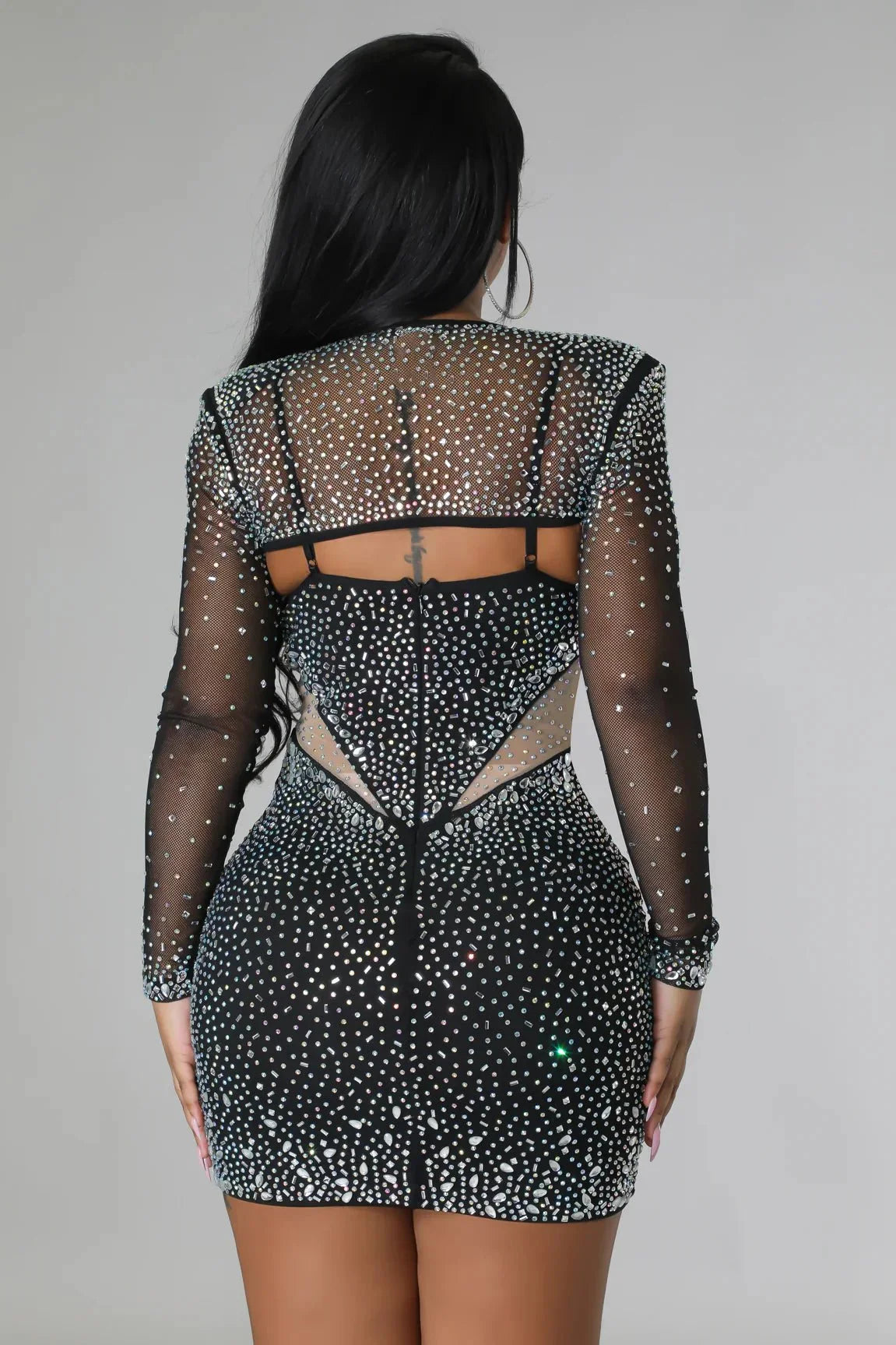Diamond Kween Rhinestone Dress – Sheer Mesh Glam Mini