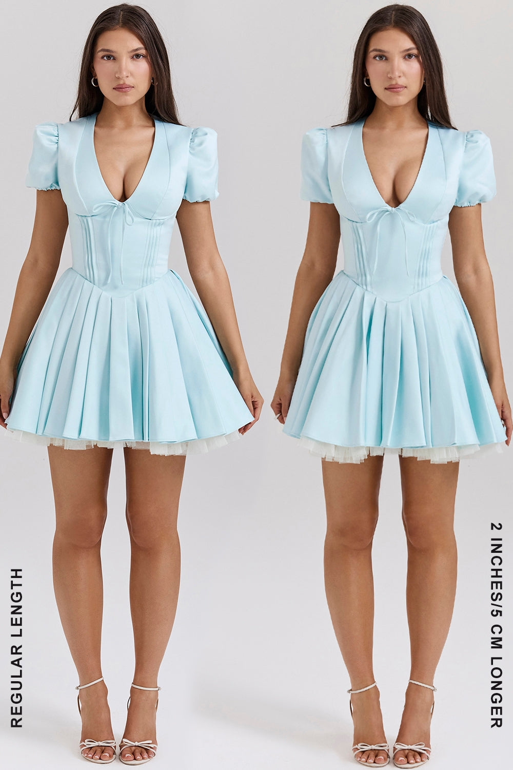delicate blue satin pleated mini dress
