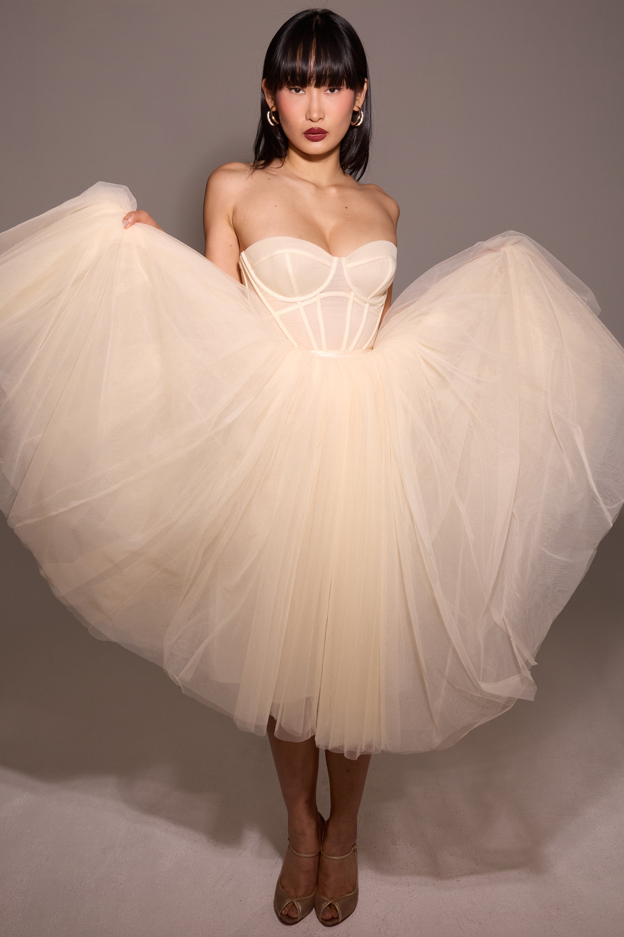 vintage cream tulle midi dress