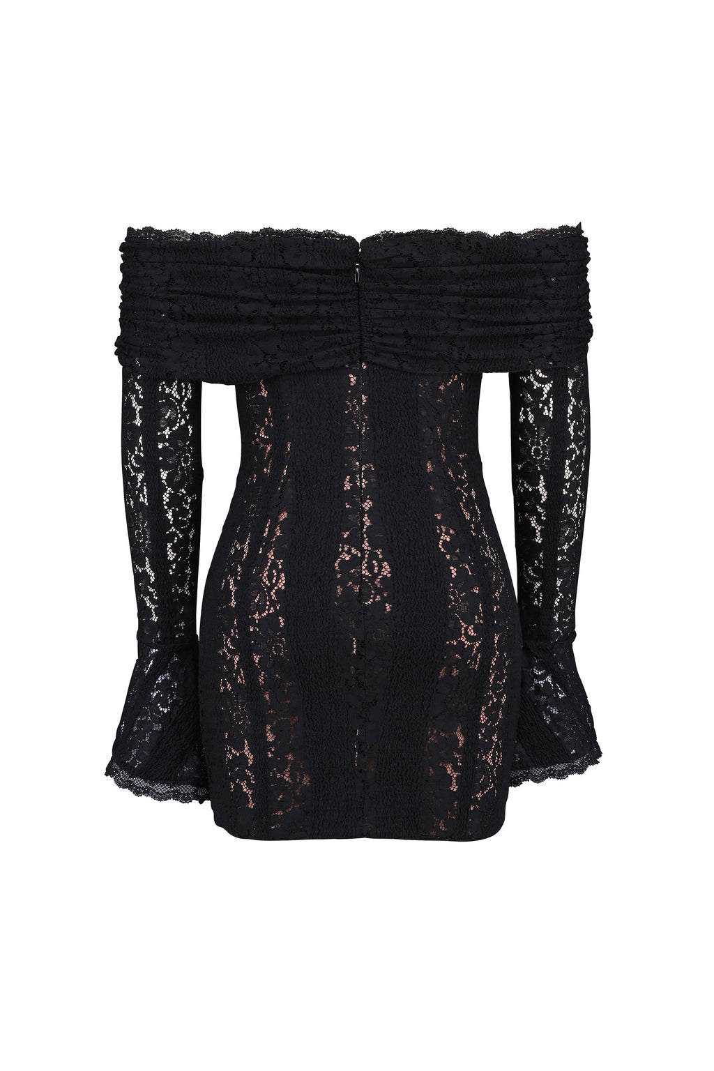 black floral lace off shoulder mini dress