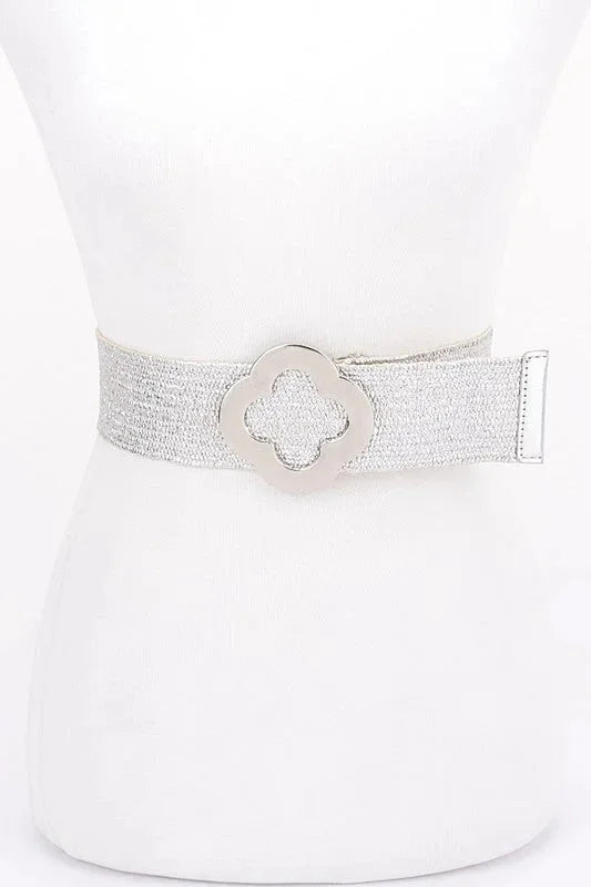 Elegance Bloom Metallic Stretch Belt - Silver
