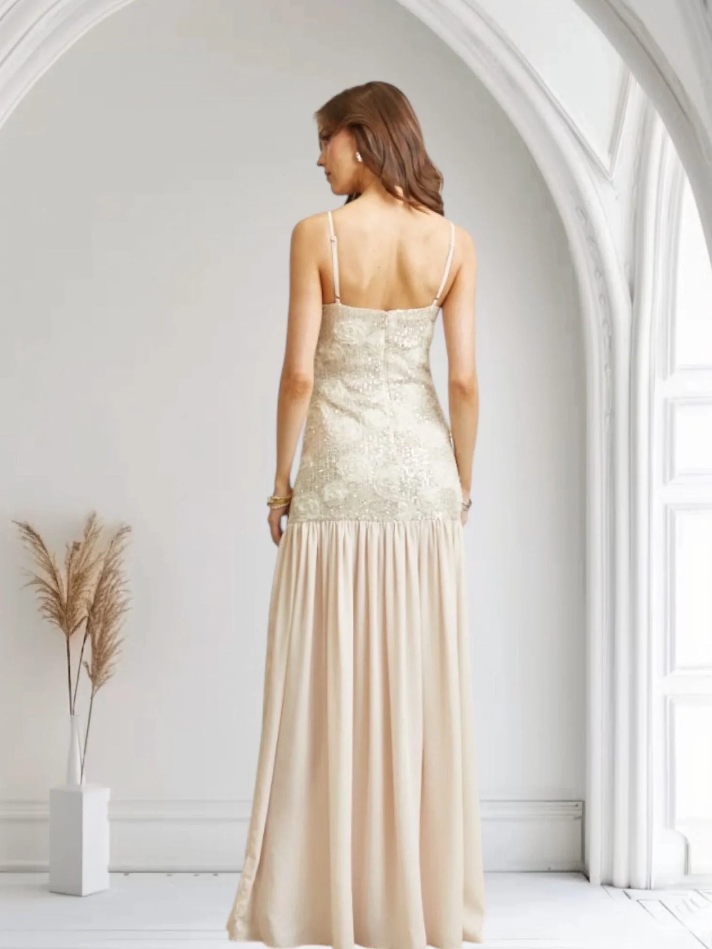 Enchanted Rosette Sequin Gown - Champagne