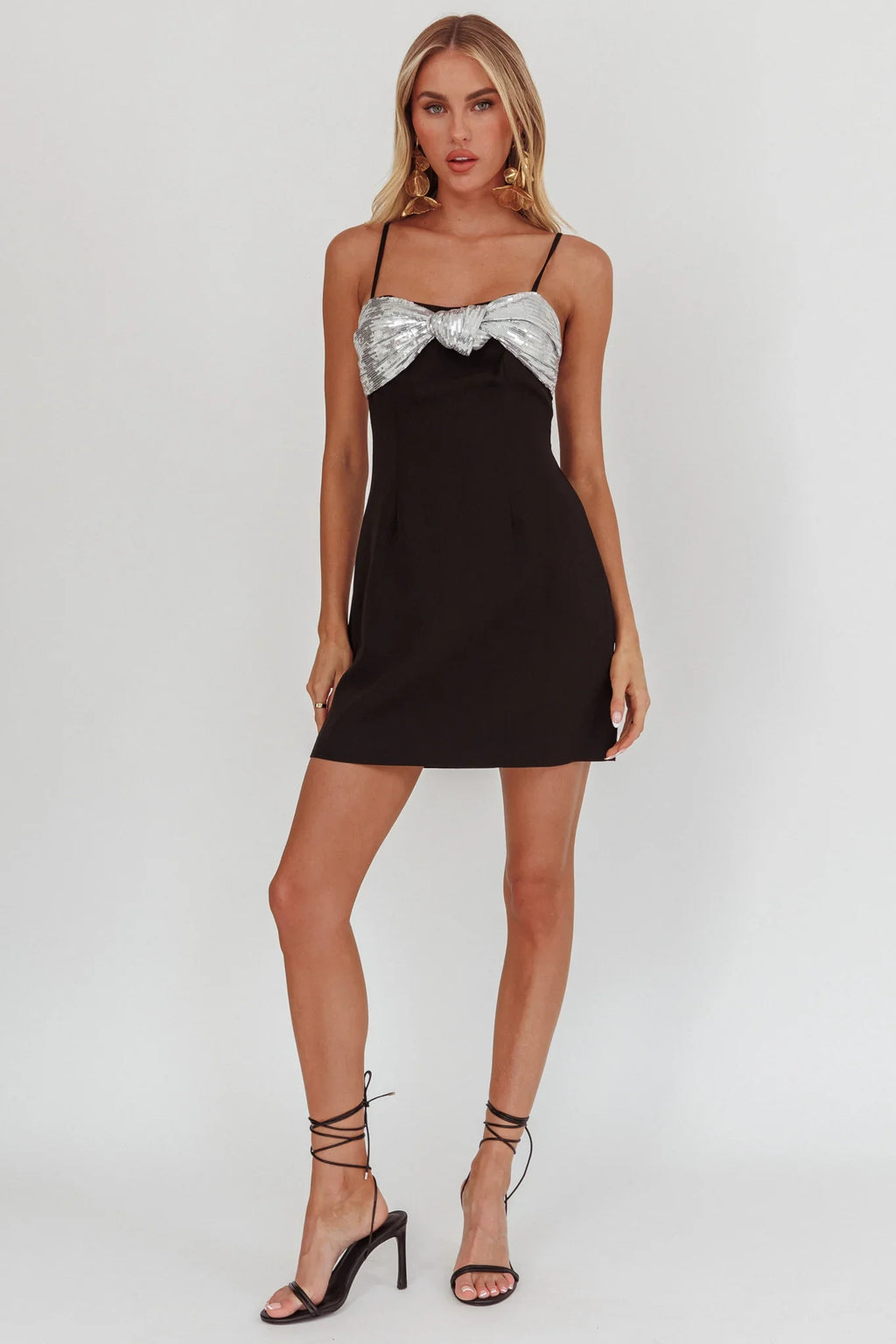 Sweet Caroline Sequin Twist Mini Dress Black/Silver
