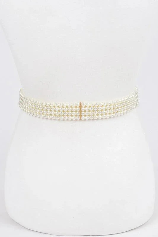 Faux Pearl Rhinestone Stretch Waist Belt