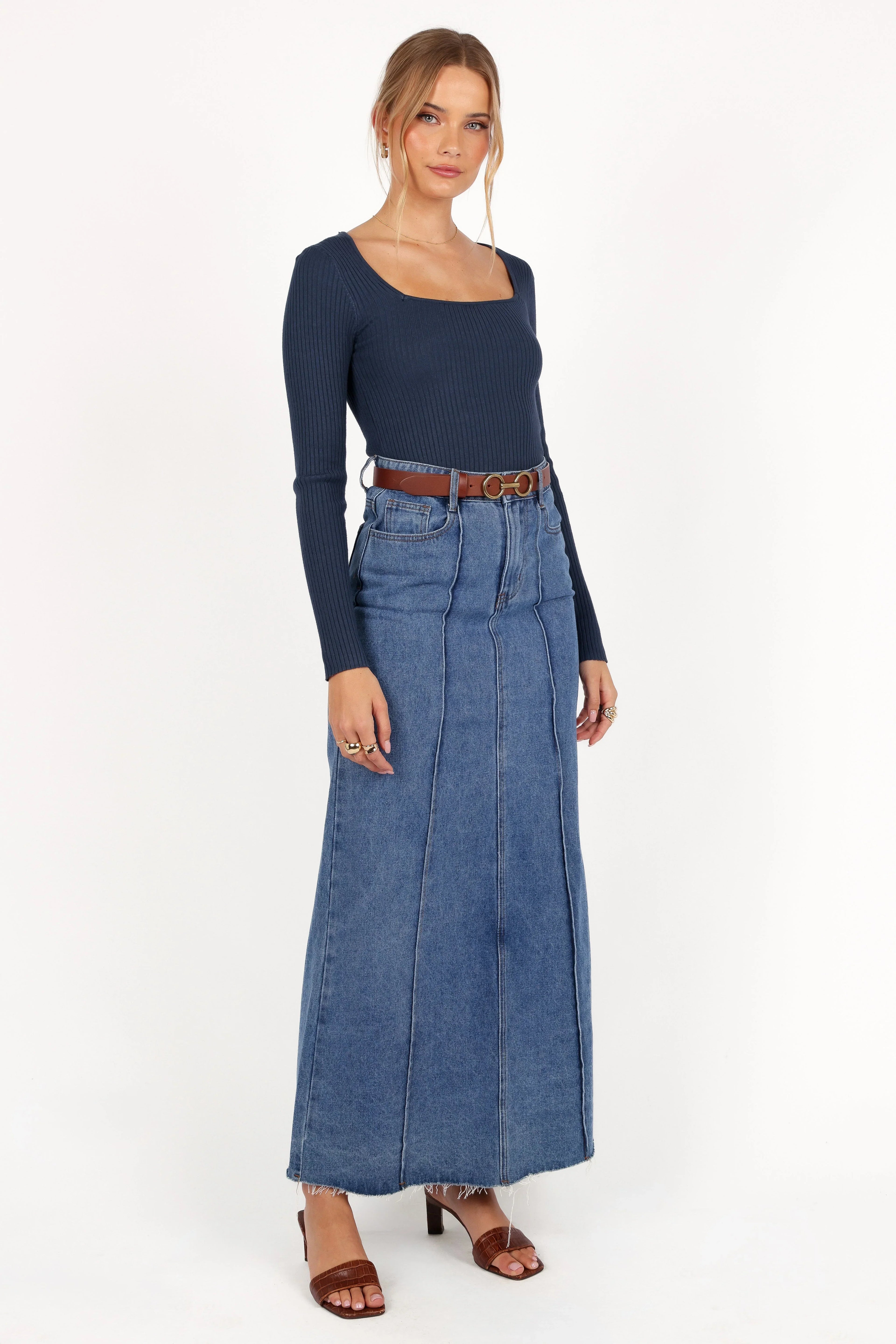 Shani Ribbed Knit Top - Dusty Blue