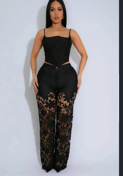 Fierce Bloom Lace Pants  Black
