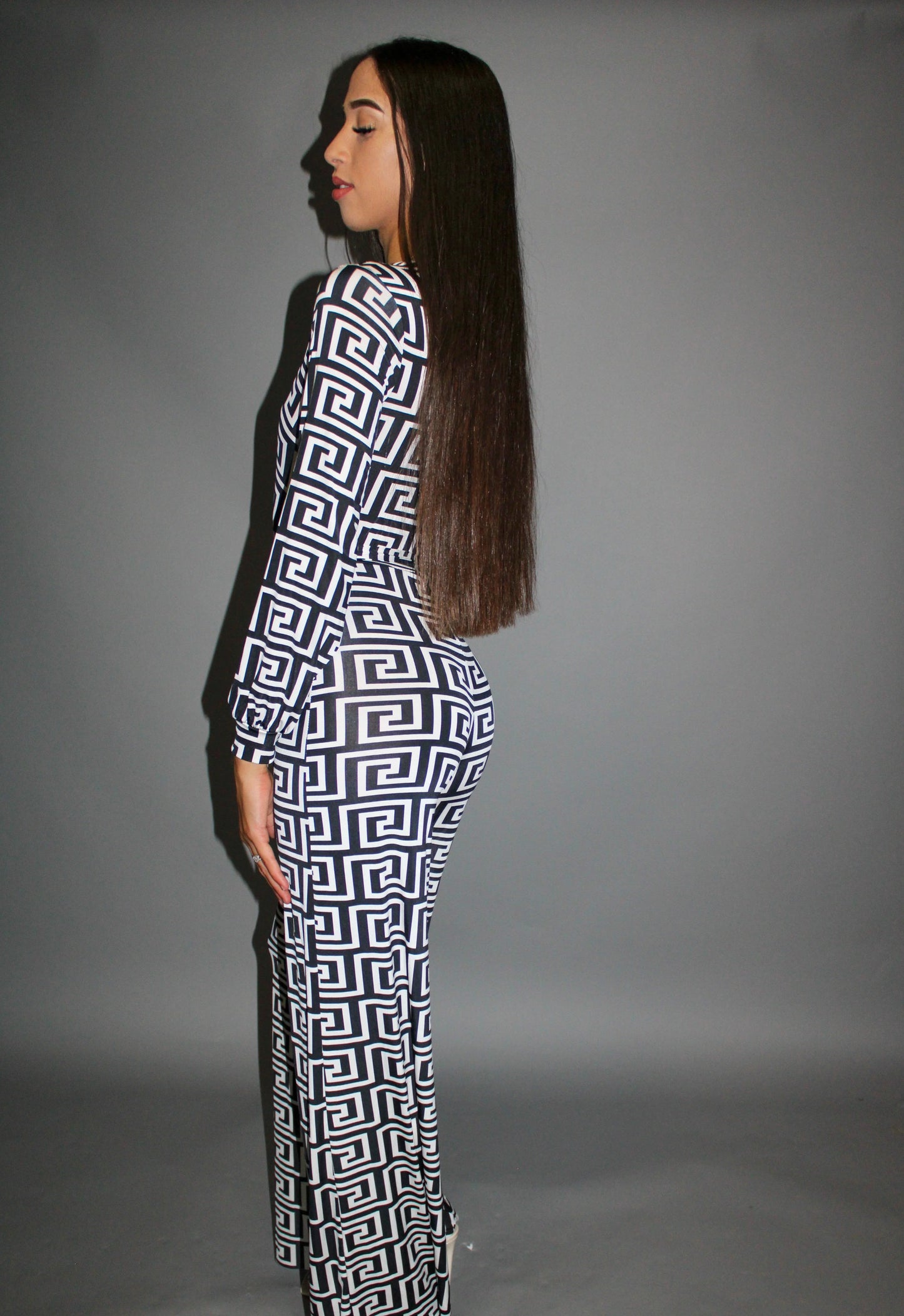 Find a Way Black and Ivory Printed Jumpsuit with Tie Waist