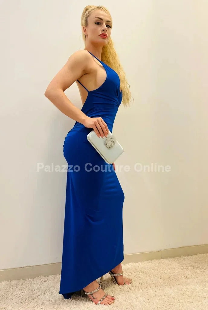 First Choice Royal Blue Maxi Dress – Deep V Elegant Fit