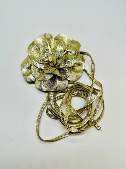 Floral Radiance Leather Wrap Belt & Choker – Gold