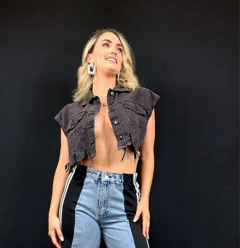 Frida Muse Crop Vest (Black Denim)