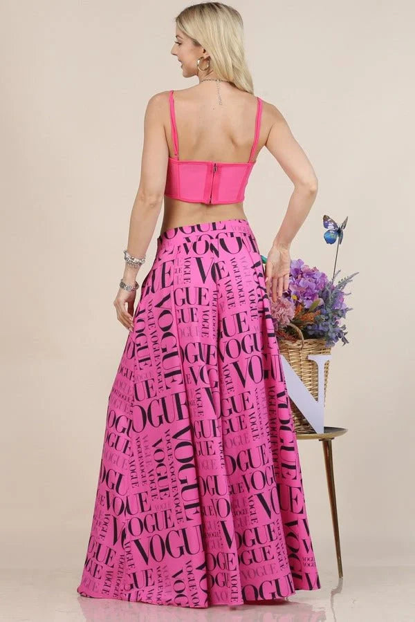 Pink Vogue Print Graphic Palazzo Pants