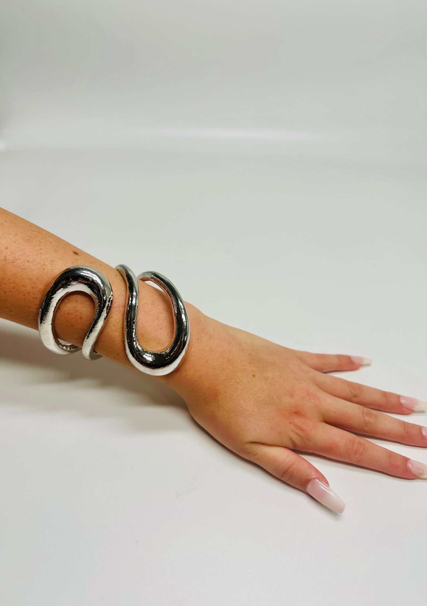 Gemini Wide Hinged Silver Cuff Bangle with Sculptural Design