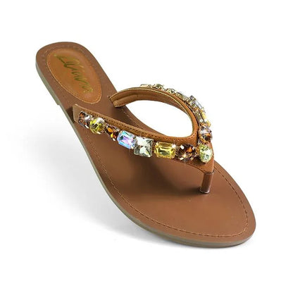 Glam Marlo 256 Crystal Flat Sandals Tan shoes
