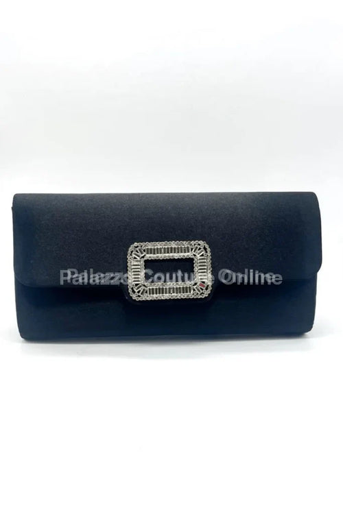 Glamour Night Black Clutch with Rhinestone Detail