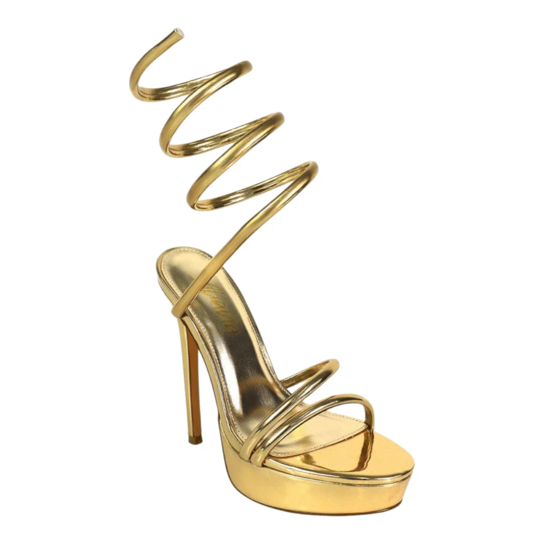 Remeo Metallic Spiral Platform Heels Gold