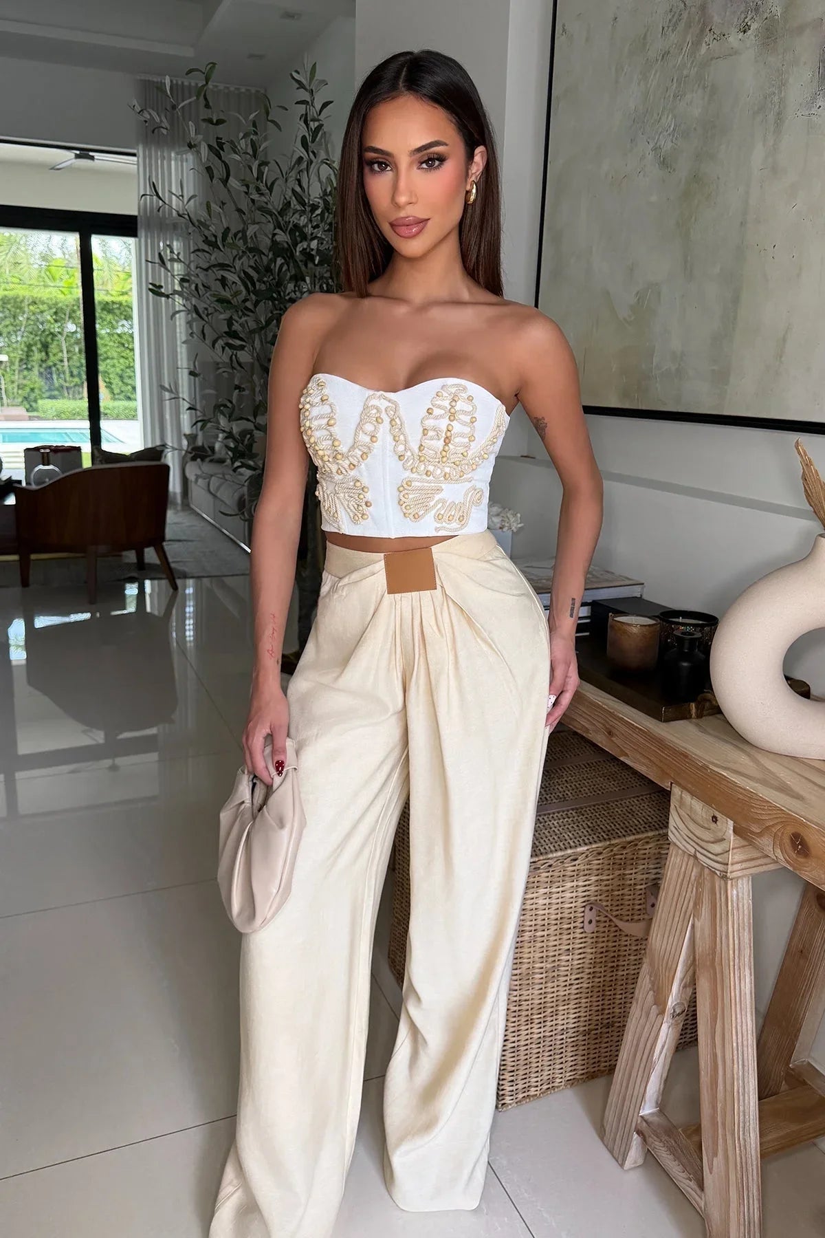 Golden Hour Muse Pant Set- White/Sand