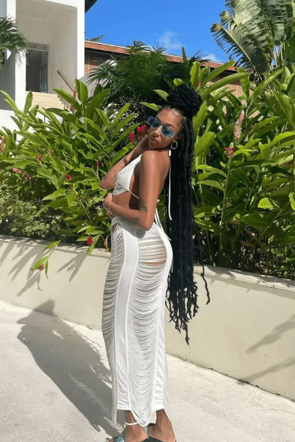 Haven Days Skirt Set – White Skirt Set with Fringe Lace