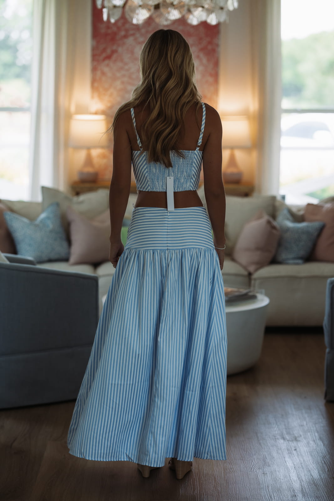 Alani Blossom Crop Top and Maxi Skirt Set - Sky Blue and White