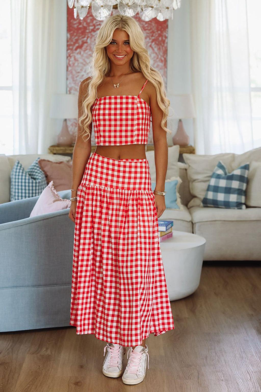 Trophy Time Crop Top - Red and White