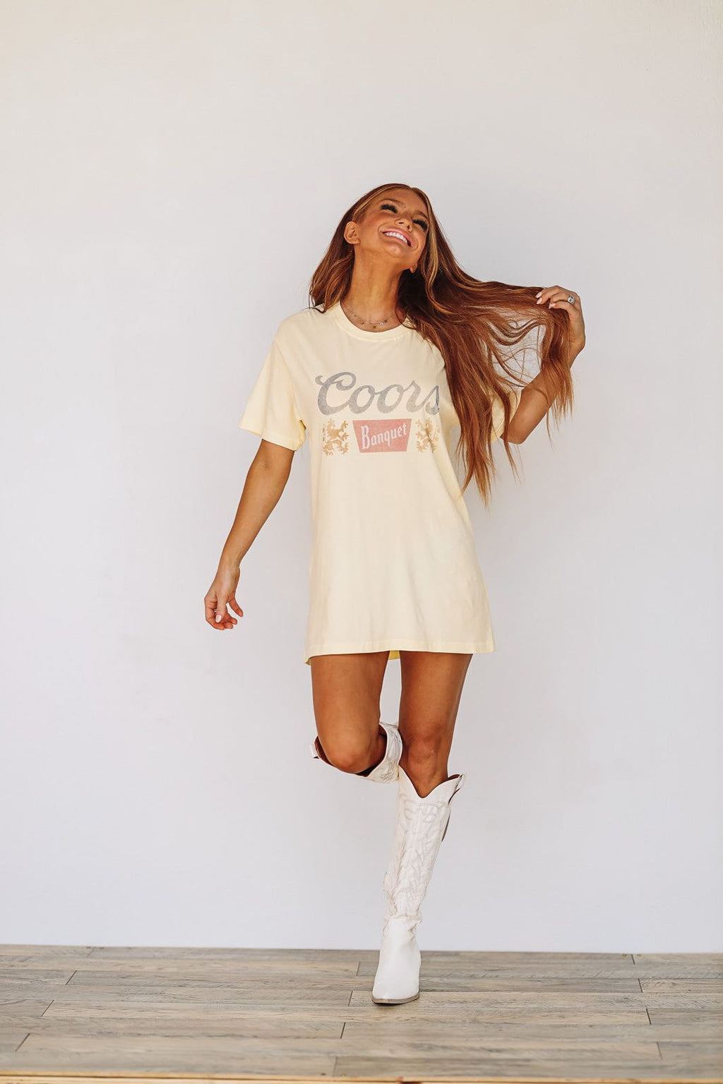 Coors Banquet Graphic Tee / T-shirt Dress - Muted Yellow