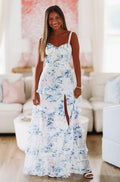 Must Be Love Floral Maxi Dress - Blue and White