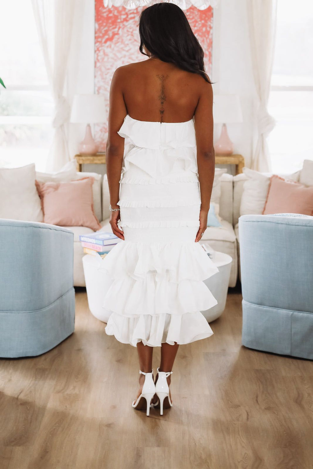 Tranquil Ruffle Top and Maxi Skirt Set - White