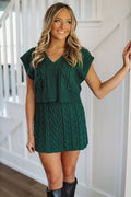 What Could Be Better Crop Top and Skirt Knit Set - Hunter Green
