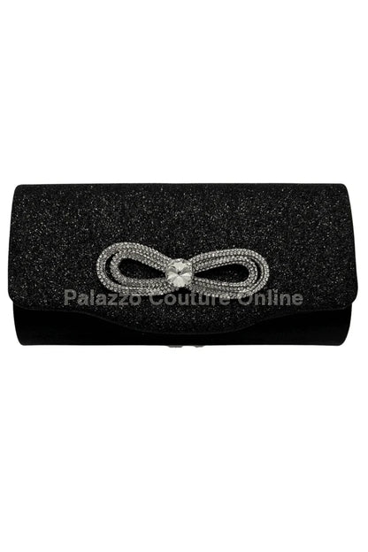 Infinity Glitter Black Bow Clutch with Rhinestone Accent