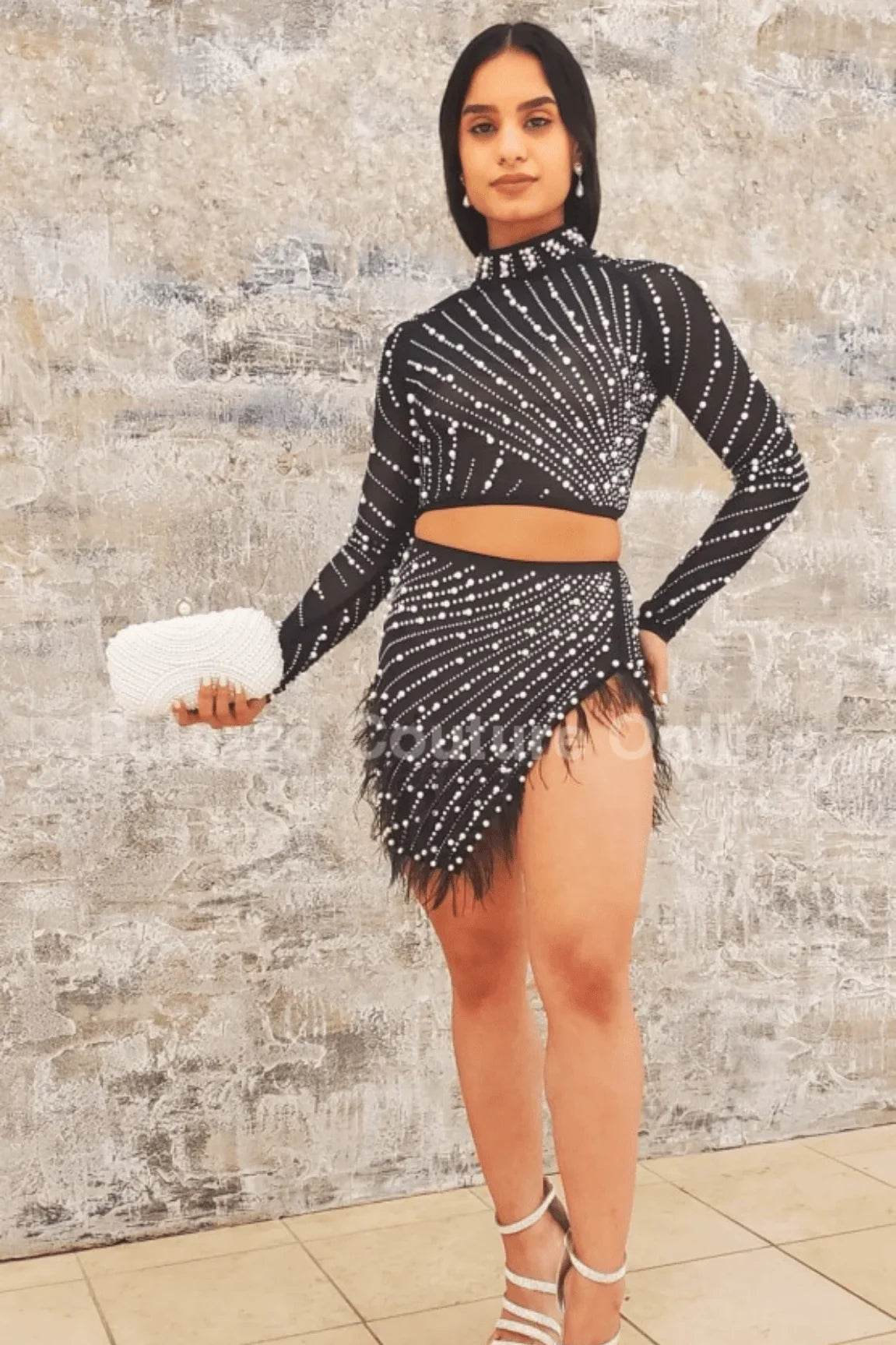 Karla Mesh Skirt Set with Pearls