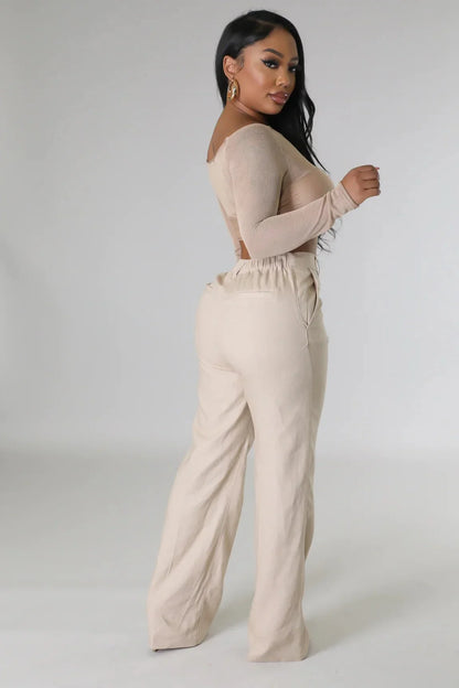 Khloie Taupe Crop Top with Sheer Long Sleeves